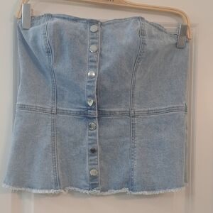 Denim Button-Front Women's Crop Top